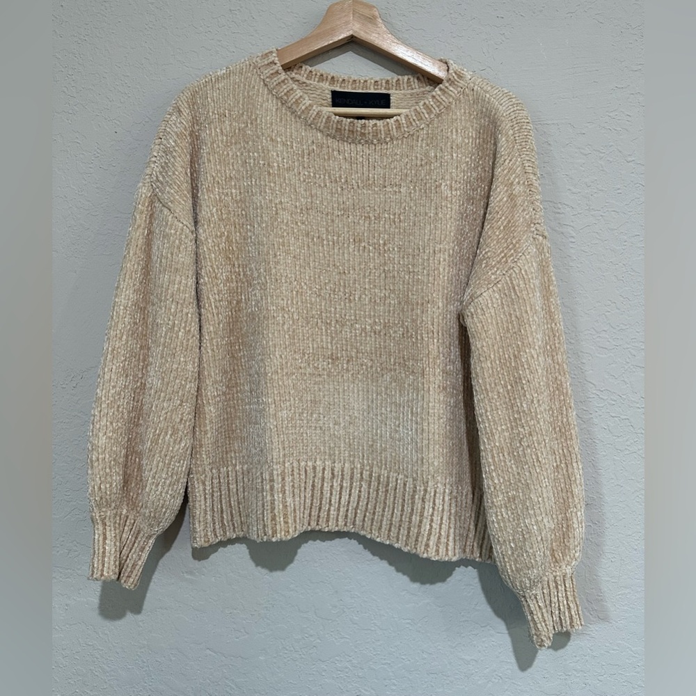 Kendall + Kylie Beige Crew Neck Sweater
